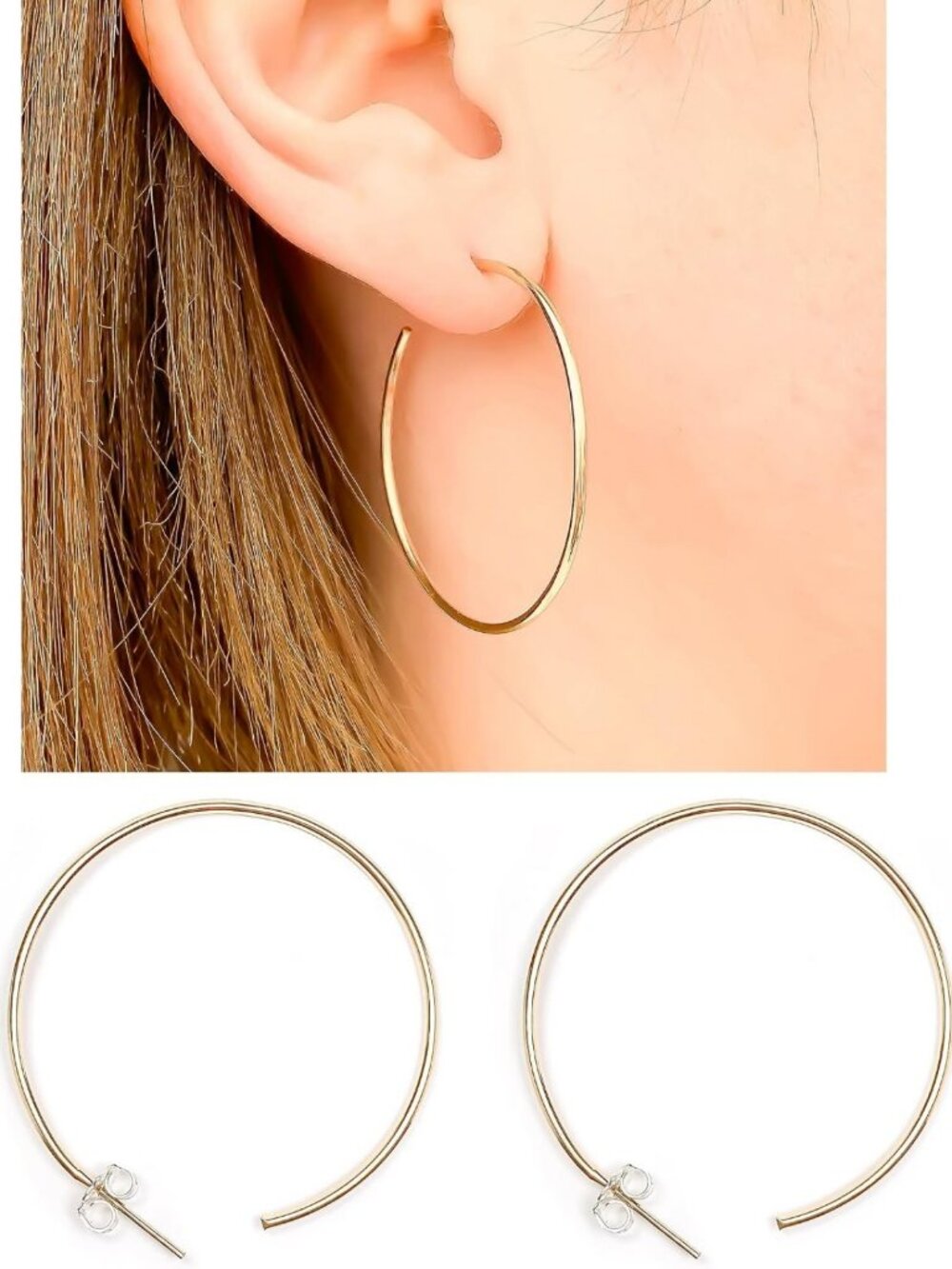 Trendy Large Gold Hoop Earrings 45mm, 14K Gold Filled, Statement Jewelry for